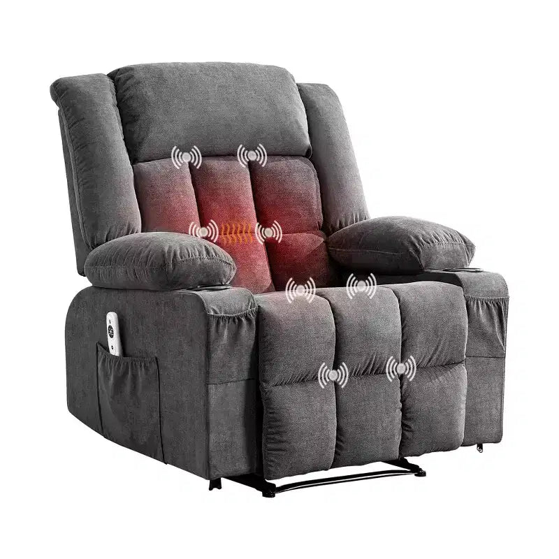 Massage Recliner Chair with Vibration and Lumbar Heat for Adults Large Widen Ergonomic ,Single Sofa Seat with 3 Positions 2 Side Pockets Cup Holders