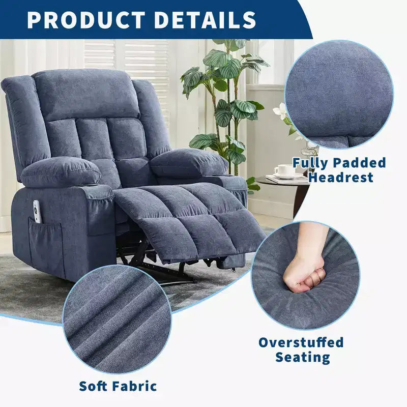 Massage Recliner Chair with Vibration and Lumbar Heat for Adults Large Widen Ergonomic ,Single Sofa Seat with 3 Positions 2 Side Pockets Cup Holders