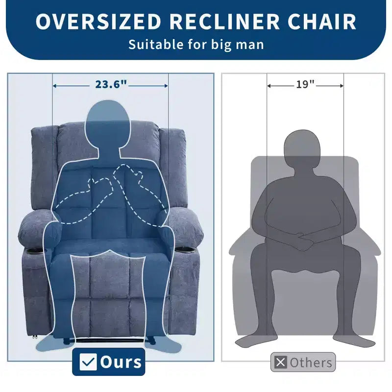 Massage Recliner Chair with Vibration and Lumbar Heat for Adults Large Widen Ergonomic ,Single Sofa Seat with 3 Positions 2 Side Pockets Cup Holders