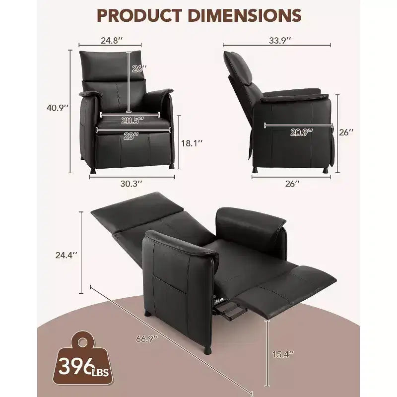 Electric Recliner Chair with Remote, Adjustable PU Leather, Thick Seat Cushion and BackrestModern Single Sofa for Living Room Seating