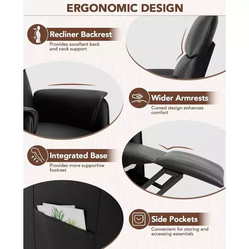 Electric Recliner Chair with Remote, Adjustable PU Leather, Thick Seat Cushion and BackrestModern Single Sofa for Living Room Seating