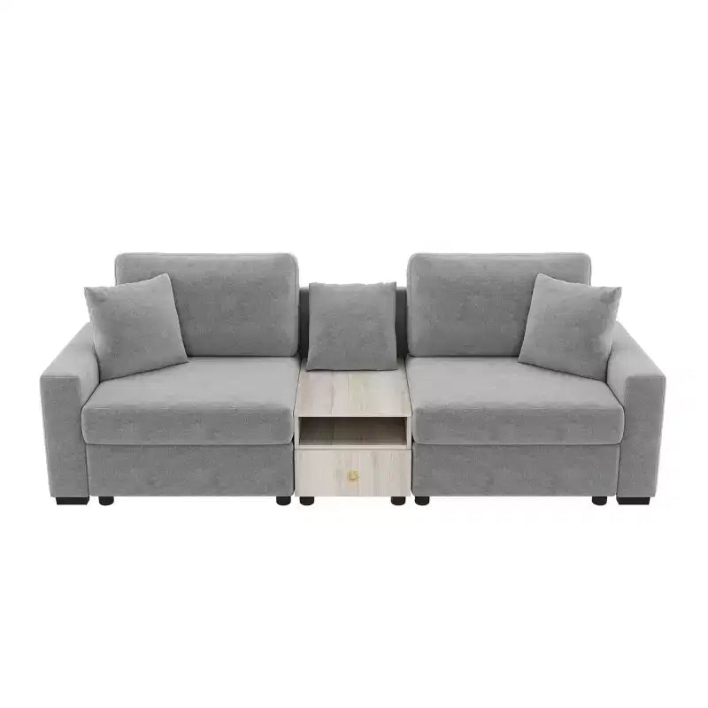 Christopher Knight Home Bina 95.7'' Modern 2-Seater Chenille Upholstered Sectional Sofa with Console, Storage Armrest and Pillows