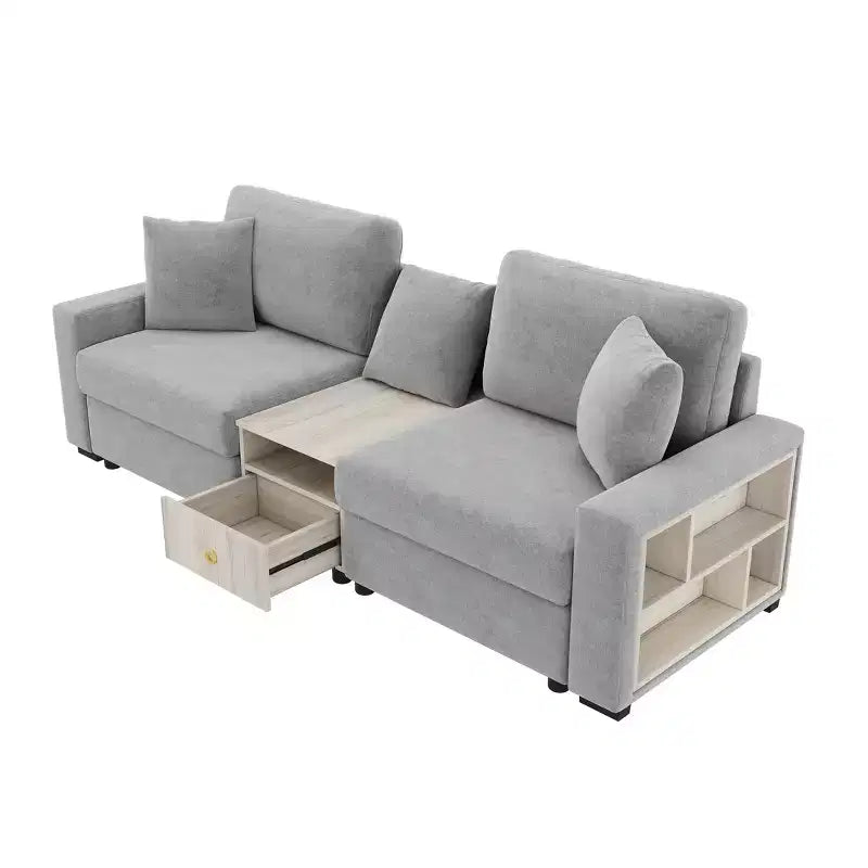 Christopher Knight Home Bina 95.7'' Modern 2-Seater Chenille Upholstered Sectional Sofa with Console, Storage Armrest and Pillows