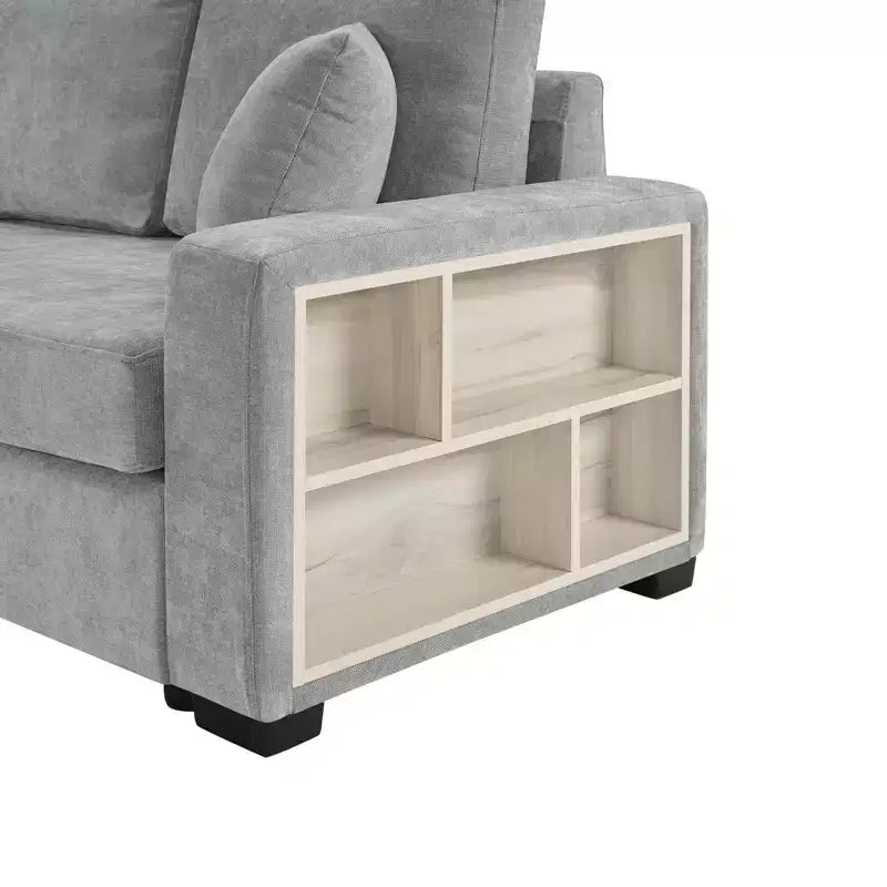 Christopher Knight Home Bina 95.7'' Modern 2-Seater Chenille Upholstered Sectional Sofa with Console, Storage Armrest and Pillows
