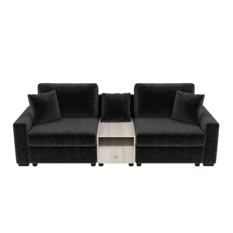Christopher Knight Home Bina 95.7'' Modern 2-Seater Chenille Upholstered Sectional Sofa with Console, Storage Armrest and Pillows