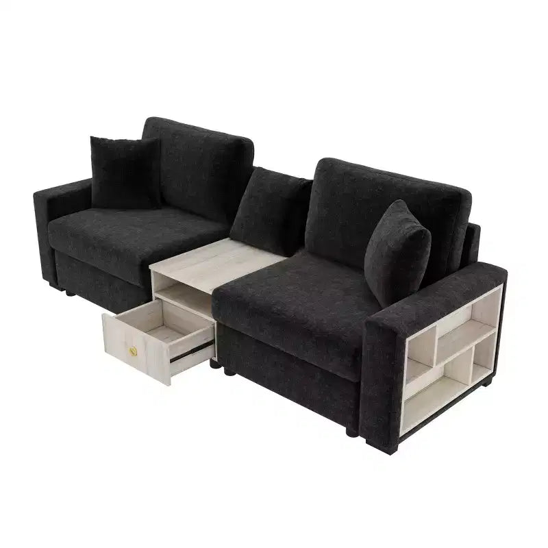 Christopher Knight Home Bina 95.7'' Modern 2-Seater Chenille Upholstered Sectional Sofa with Console, Storage Armrest and Pillows