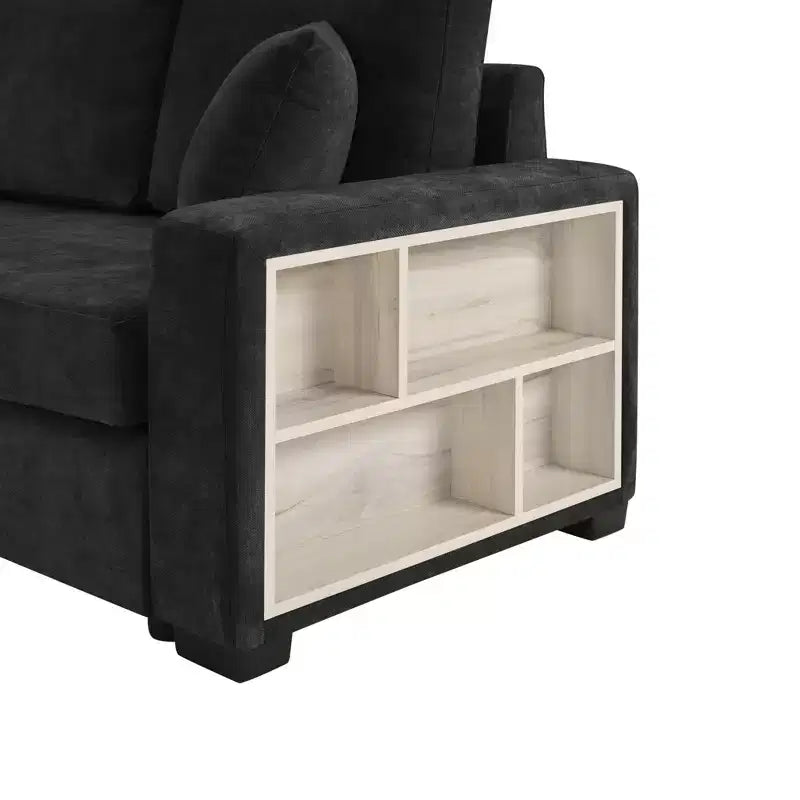 Christopher Knight Home Bina 95.7'' Modern 2-Seater Chenille Upholstered Sectional Sofa with Console, Storage Armrest and Pillows