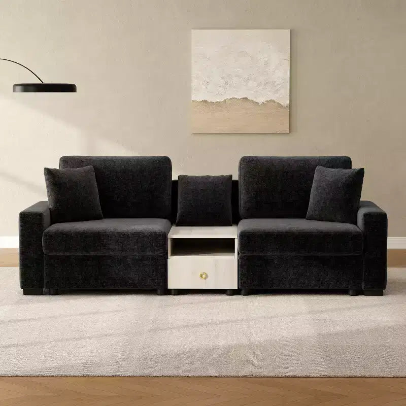 Christopher Knight Home Bina 95.7'' Modern 2-Seater Chenille Upholstered Sectional Sofa with Console, Storage Armrest and Pillows