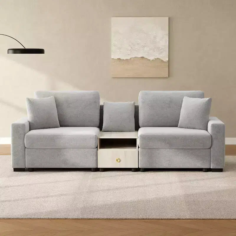 Christopher Knight Home Bina, Canapé sectionnel moderne en chenille 2 places de 95,7 po avec console, accoudoir de rangement et oreillers