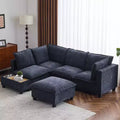 Whisen 90 U-shaped Sectional Sofa Modular Sofa Couch with a Movable Ottoman , a Coffee Table with Hidden Charging Devices