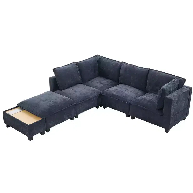 Whisen 90 U-shaped Sectional Sofa Modular Sofa Couch with a Movable Ottoman , a Coffee Table with Hidden Charging Devices