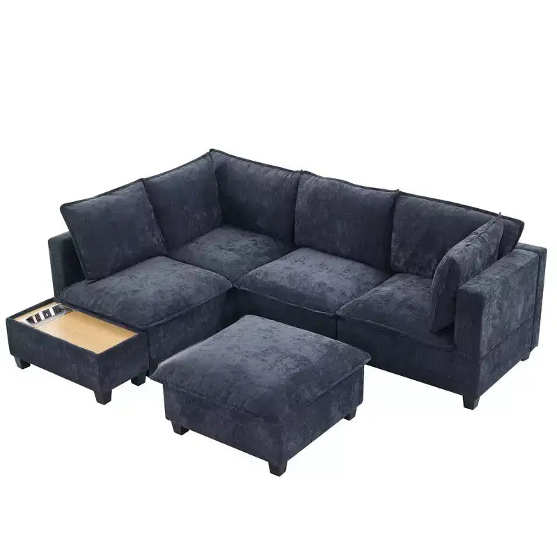 Whisen 90 U-shaped Sectional Sofa Modular Sofa Couch with a Movable Ottoman , a Coffee Table with Hidden Charging Devices