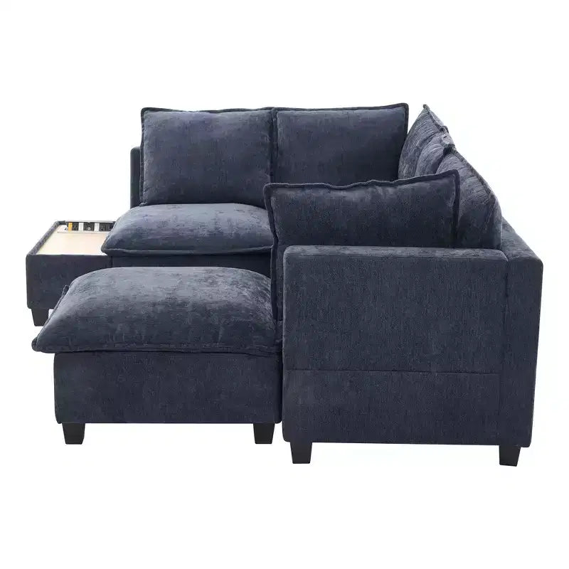 Whisen 90 U-shaped Sectional Sofa Modular Sofa Couch with a Movable Ottoman , a Coffee Table with Hidden Charging Devices