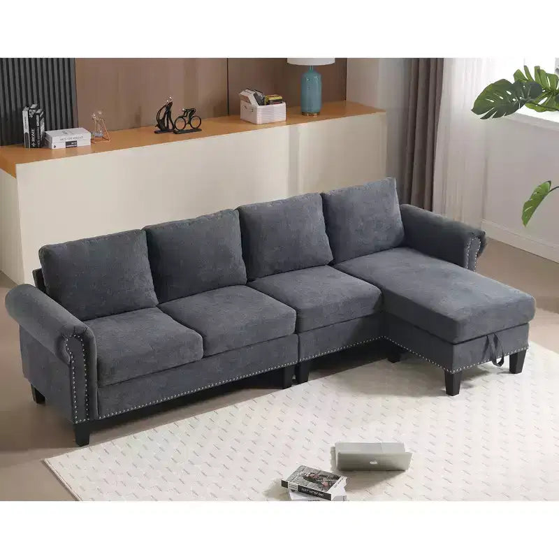 GDFStudio Yorin 106 Modern 4-Seater L-Shaped Velvet Upholstered Convertible Sleeper Sofa with Storage Ottoman