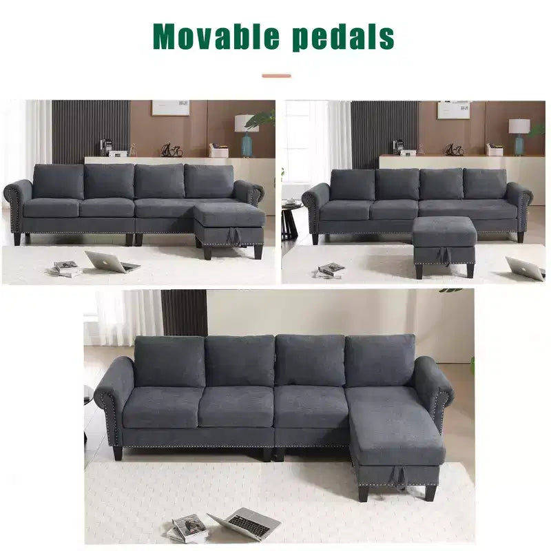 GDFStudio Yorin 106 Modern 4-Seater L-Shaped Velvet Upholstered Convertible Sleeper Sofa with Storage Ottoman
