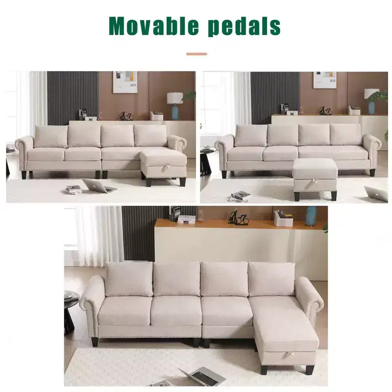 GDFStudio Yorin 106 Modern 4-Seater L-Shaped Velvet Upholstered Convertible Sleeper Sofa with Storage Ottoman
