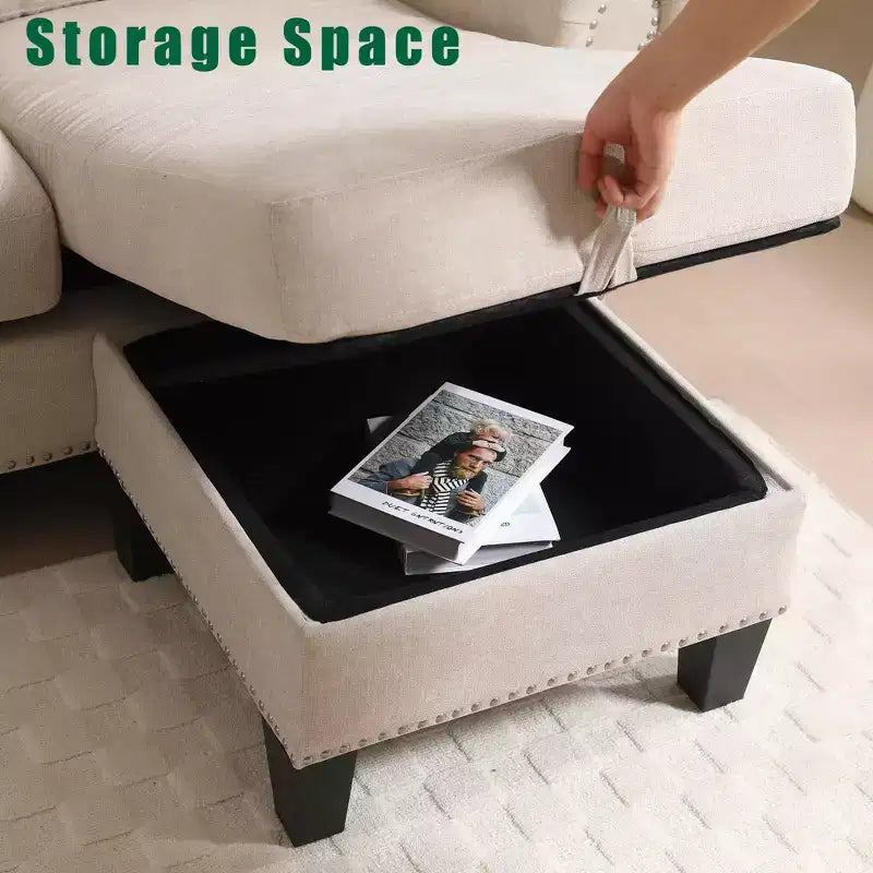 GDFStudio Yorin 106 Modern 4-Seater L-Shaped Velvet Upholstered Convertible Sleeper Sofa with Storage Ottoman