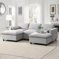 Clihome 86.5'' Chenille Modular Sectional Sofa with Storage Pockets,5 Seat U Shaped Couch Set,Modern Cloud Sofa with 2 Movable Ottoman for Living Room
