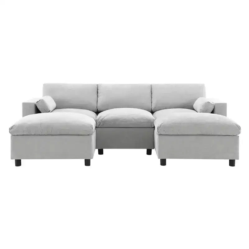 Clihome 86.5'' Chenille Modular Sectional Sofa with Storage Pockets,5 Seat U Shaped Couch Set,Modern Cloud Sofa with 2 Movable Ottoman for Living Room