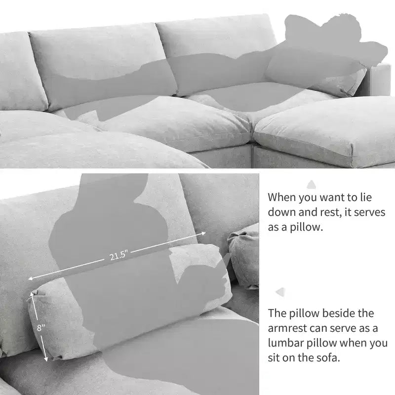 Clihome 86.5'' Chenille Modular Sectional Sofa with Storage Pockets,5 Seat U Shaped Couch Set,Modern Cloud Sofa with 2 Movable Ottoman for Living Room