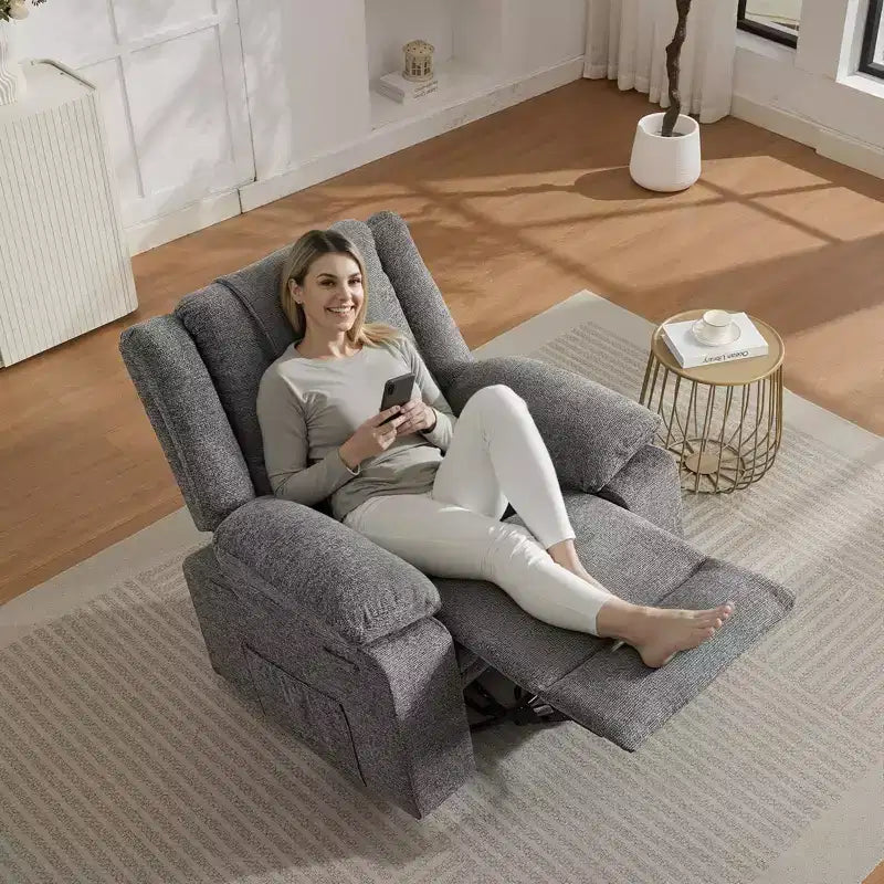Swivel Rocker Recliner Chair for Adults with Massage and Heat, Oversized Linen Fabric Glider Nursery Chair with Deep Seat, High Backrest