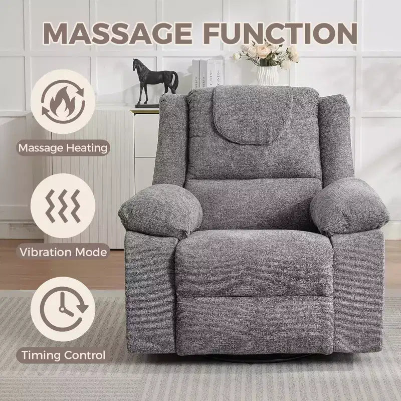 Swivel Rocker Recliner Chair for Adults with Massage and Heat, Oversized Linen Fabric Glider Nursery Chair with Deep Seat, High Backrest