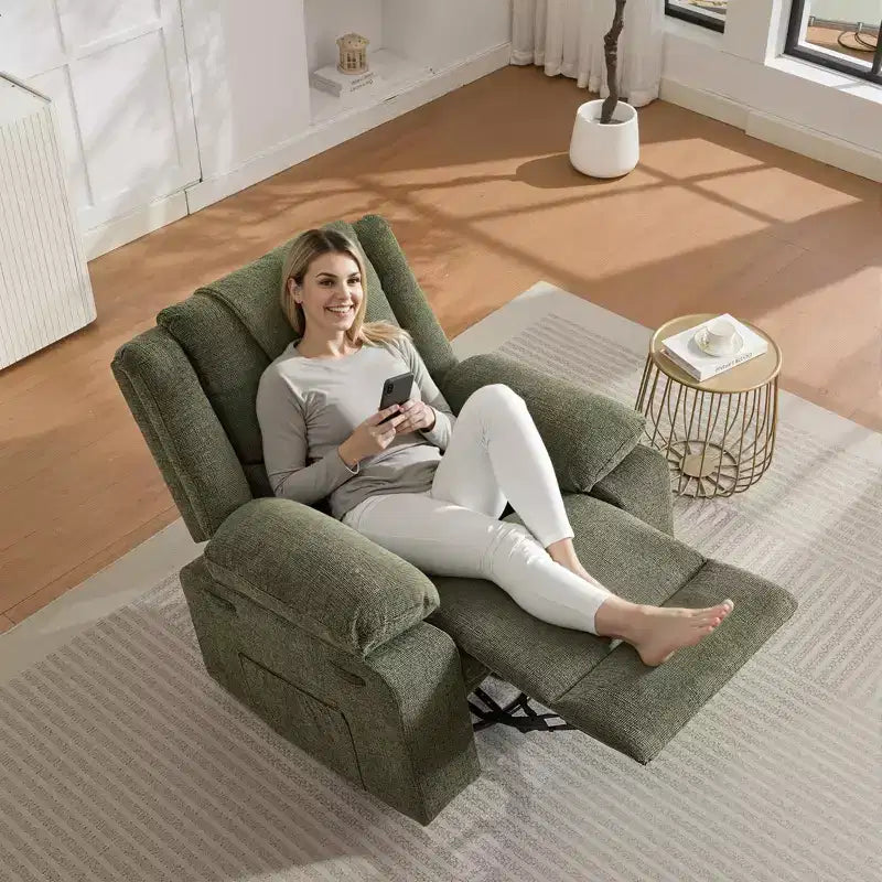 Swivel Rocker Recliner Chair for Adults with Massage and Heat, Oversized Linen Fabric Glider Nursery Chair with Deep Seat, High Backrest