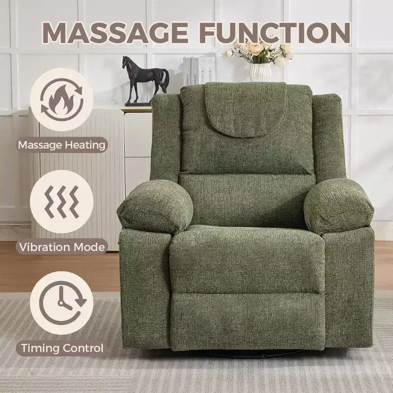 Swivel Rocker Recliner Chair for Adults with Massage and Heat, Oversized Linen Fabric Glider Nursery Chair with Deep Seat, High Backrest