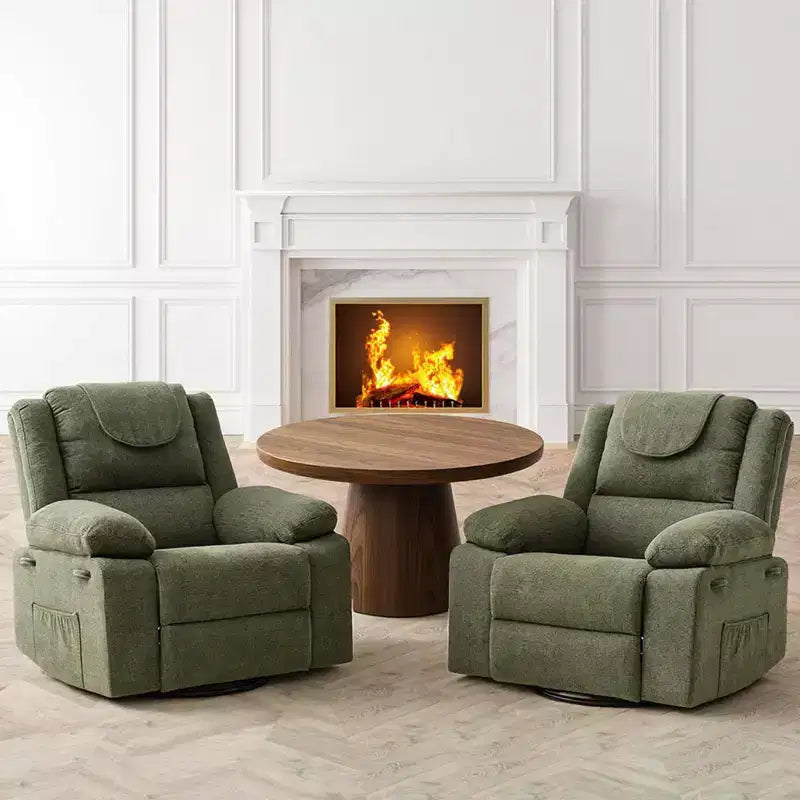 Swivel Rocker Recliner Chair for Adults with Massage and Heat, Oversized Linen Fabric Glider Nursery Chair with Deep Seat, High Backrest