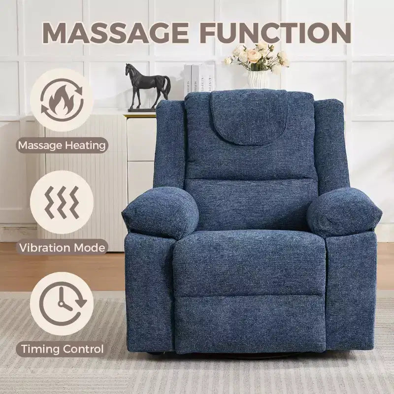 Swivel Rocker Recliner Chair for Adults with Massage and Heat, Oversized Linen Fabric Glider Nursery Chair with Deep Seat, High Backrest