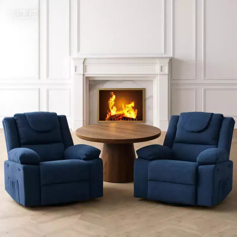 Swivel Rocker Recliner Chair for Adults with Massage and Heat, Oversized Linen Fabric Glider Nursery Chair with Deep Seat, High Backrest