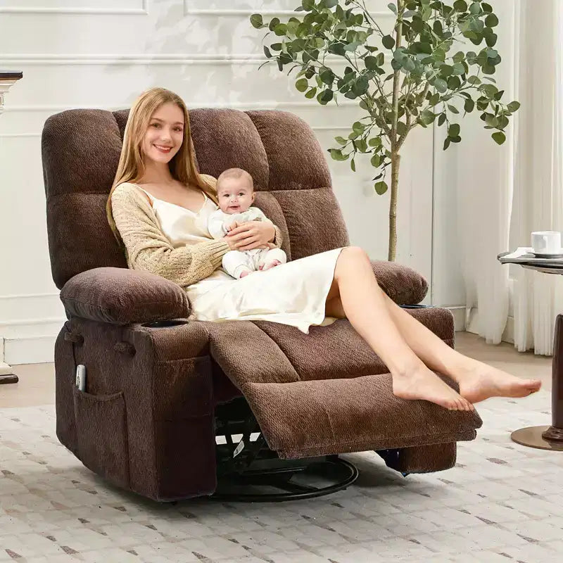 GustoWave Oversized Massage Recliner Chair with Heat, Manual Swivel Rocker, Lumbar Support, Dual Cup Holders, Side Pockets, Living Room