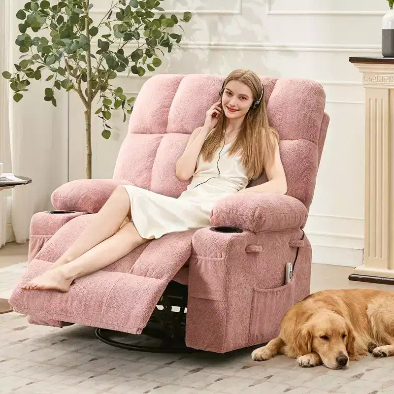 GustoWave Oversized Massage Recliner Chair with Heat, Manual Swivel Rocker, Lumbar Support, Dual Cup Holders, Side Pockets, Living Room