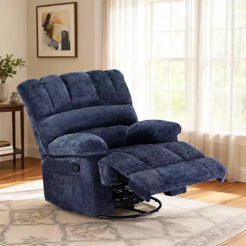 MAYEERTY Blue Oversized Swivel Rocker Recliner Sofa for Adults, Chenille, Perfect for Living Room