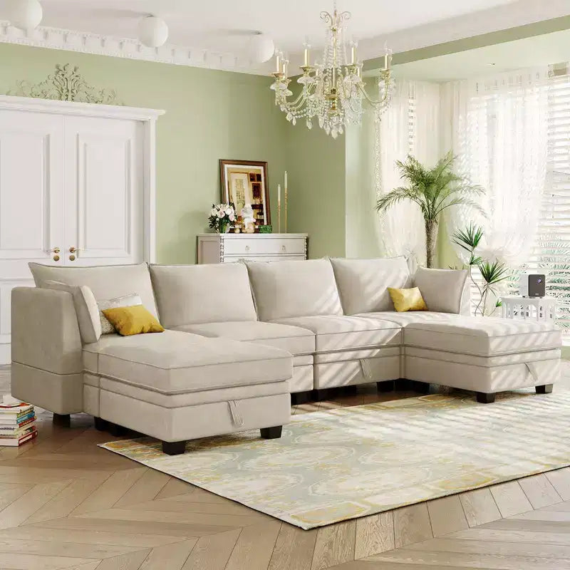Sectional Sofa, U-Shape Sectional Couch With Reversible Chaise, Additional Storage Convertible Sofa Bed For Living Room, Office, Bedroom Beige