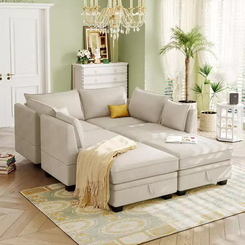 Sectional Sofa, U-Shape Sectional Couch With Reversible Chaise, Additional Storage Convertible Sofa Bed For Living Room, Office, Bedroom Beige