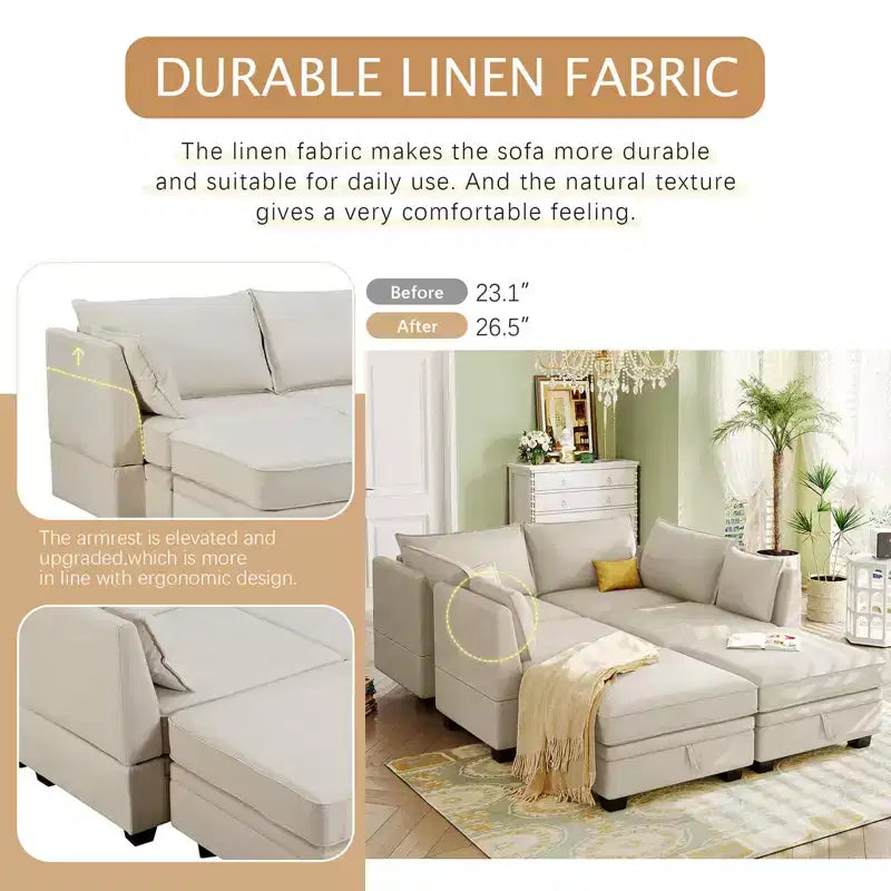 Sectional Sofa, U-Shape Sectional Couch With Reversible Chaise, Additional Storage Convertible Sofa Bed For Living Room, Office, Bedroom Beige