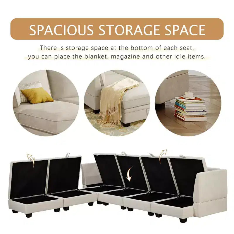 Sectional Sofa, U-Shape Sectional Couch With Reversible Chaise, Additional Storage Convertible Sofa Bed For Living Room, Office, Bedroom Beige
