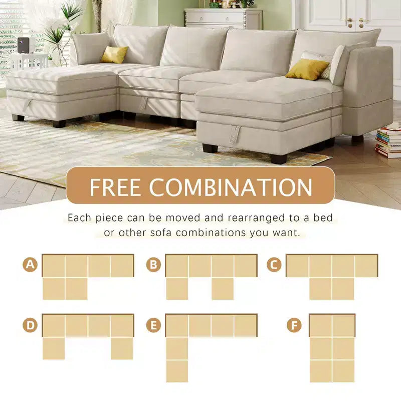 Sectional Sofa, U-Shape Sectional Couch With Reversible Chaise, Additional Storage Convertible Sofa Bed For Living Room, Office, Bedroom Beige