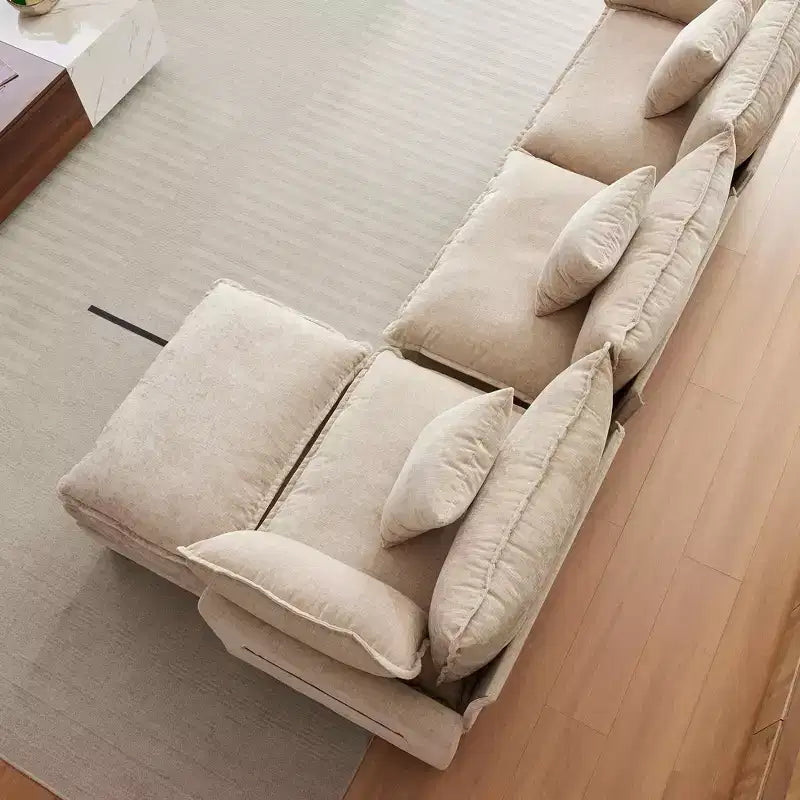Sofa, 112 Modular L-Shaped Cloud Couch  Plush Chenille/Corduroy Fabric Deep Seat with Ottoman & Side Pockets for Living Room/Bedroom