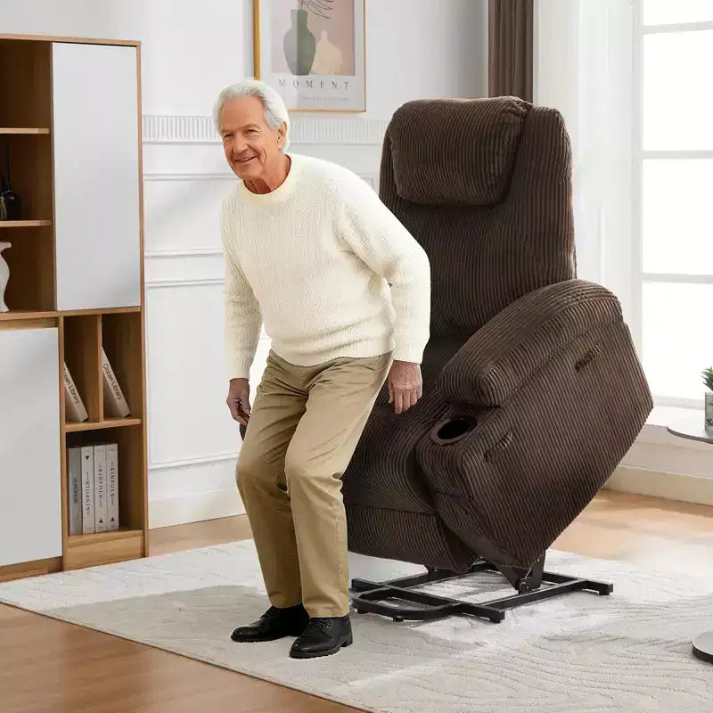 Corduroy Electric Power Lift Recliner Chair with 155 Recline, Massage, Heat, Dual Cup Holders, and Stand Assist, Ergonomic Comfort Chair for Elderly