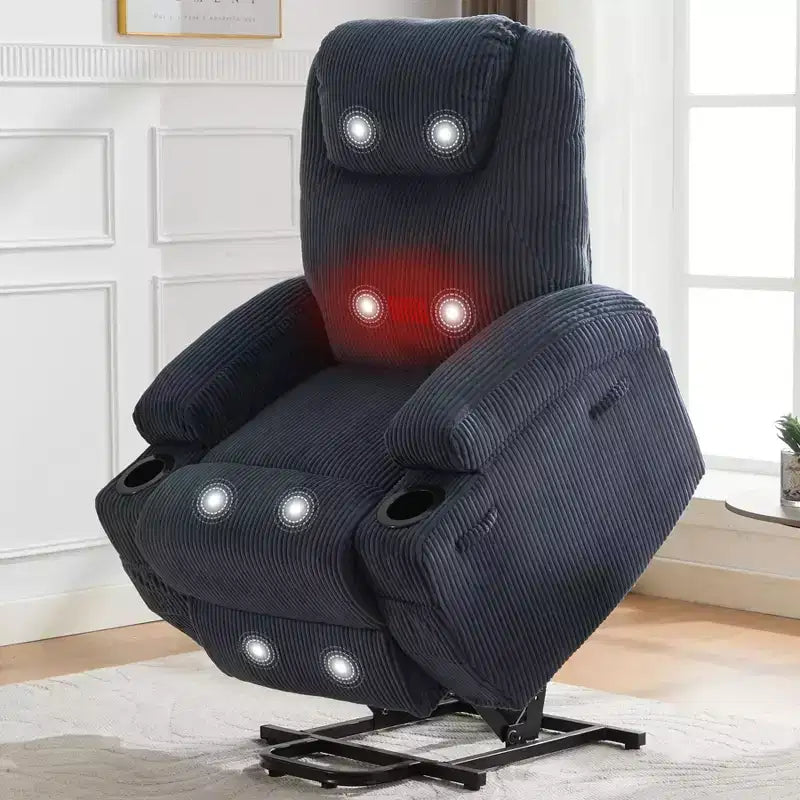 Corduroy Electric Power Lift Recliner Chair with 155 Recline, Massage, Heat, Dual Cup Holders, and Stand Assist, Ergonomic Comfort Chair for Elderly