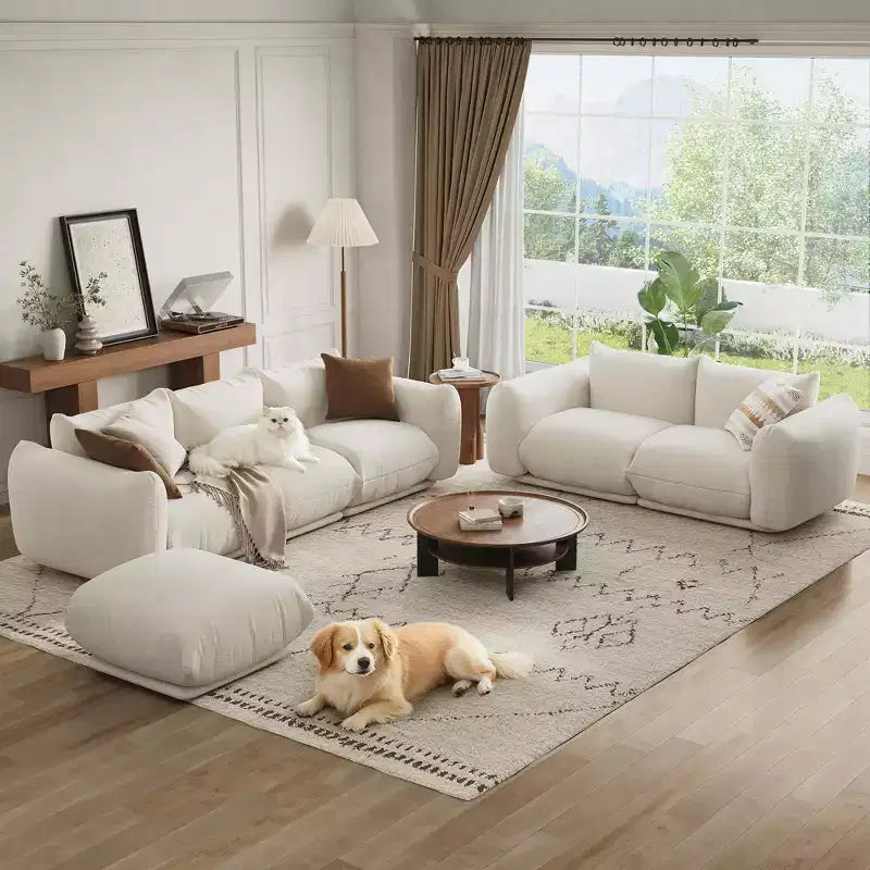 Sofa Set, Modular Chenille Cloud Couch Deep Seat Boneless Sofa for Small Space Living Room/Office White