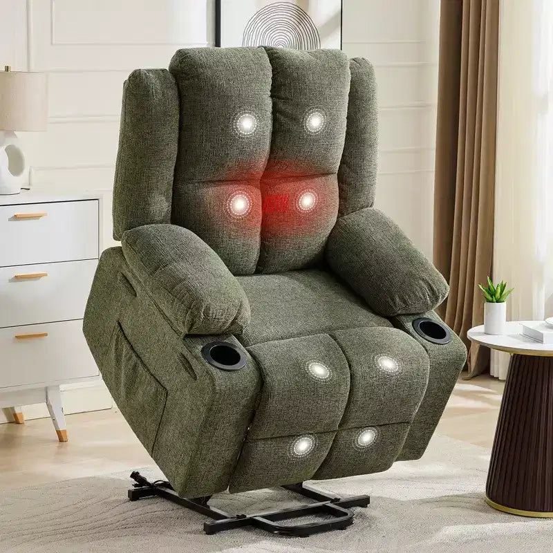Sillón reclinable eléctrico con elevador, calor y masaje, sillón reclinable eléctrico de gran tamaño con bolsillo lateral, asiento individual para sala de estar
