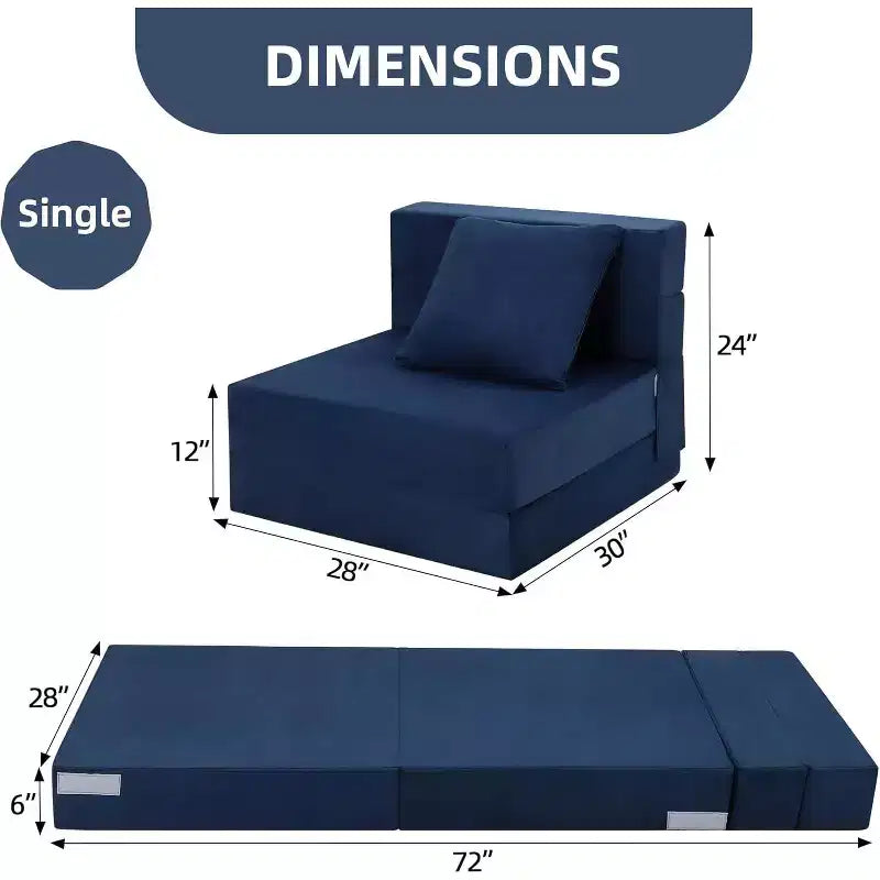 Single Gray Convertible Folding Sofa Bed, Plush Floor Futon with Cushion for Living Room or Home Office, Compact Sleeper Chair Easy to Move