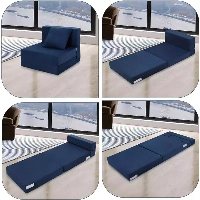 Single Gray Convertible Folding Sofa Bed, Plush Floor Futon with Cushion for Living Room or Home Office, Compact Sleeper Chair Easy to Move