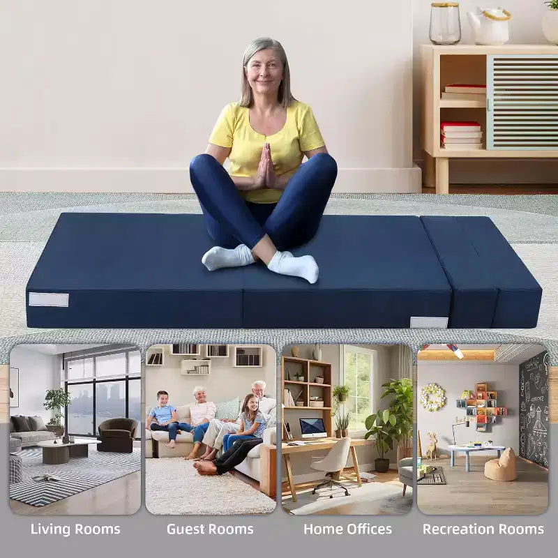 Single Gray Convertible Folding Sofa Bed, Plush Floor Futon with Cushion for Living Room or Home Office, Compact Sleeper Chair Easy to Move