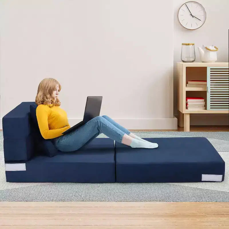 Single Gray Convertible Folding Sofa Bed, Plush Floor Futon with Cushion for Living Room or Home Office, Compact Sleeper Chair Easy to Move