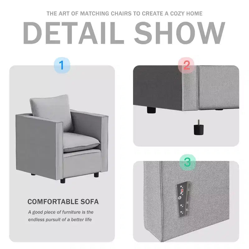 MAYEERTY Gray Single Sofa Chair Set of 2, Soft and Breathable Seat Cushion, Soft Armchair for Bedroom Reading Room