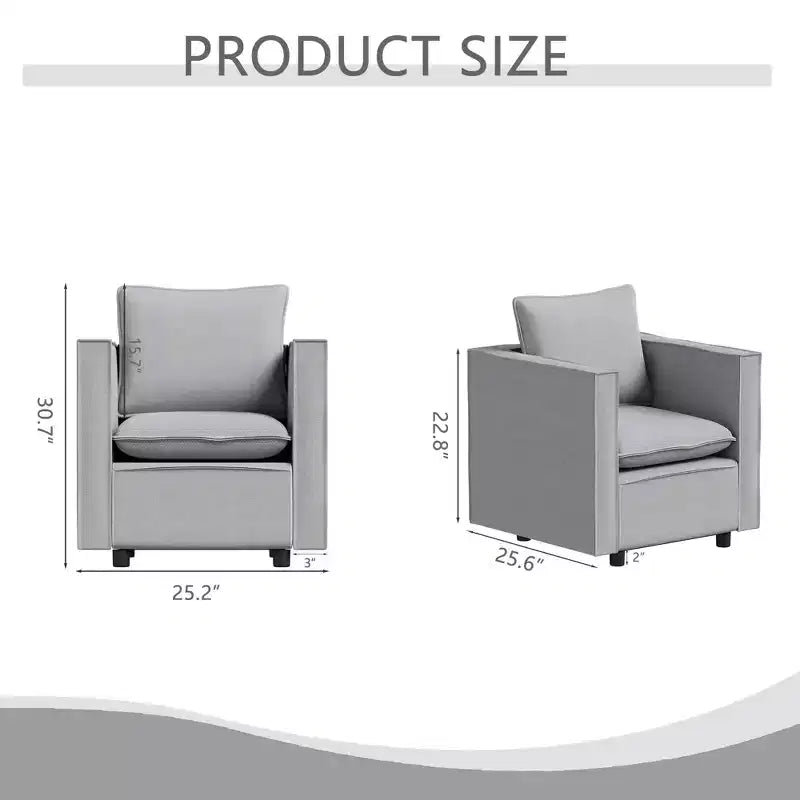 MAYEERTY Gray Single Sofa Chair Set of 2, Soft and Breathable Seat Cushion, Soft Armchair for Bedroom Reading Room